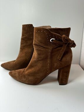 Chelsea & Violet Brown Suede Miley Ankle Boots with Stud and Bow Detail size 9